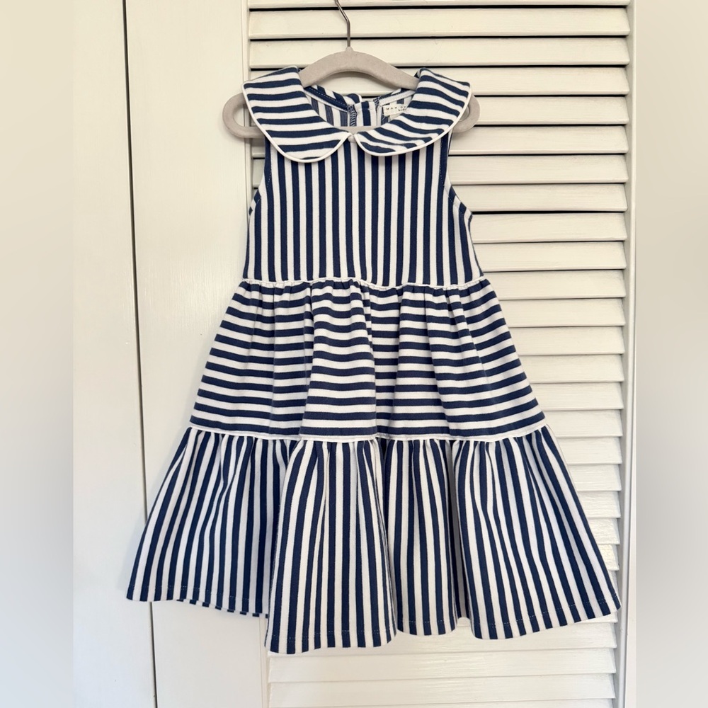 Max Studio Blue and White Striped Tiered  Dress